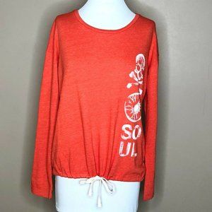 Soulcycle Womens Size Large Skull Cross Bones Drawstring Hem Sweatshirt Top New